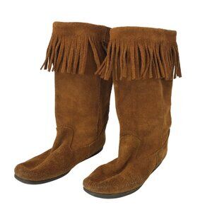 MINNETONKA ~ WOMENS 7 ~ TAN LEATHER SUEDE MOCCASIN BOOTS